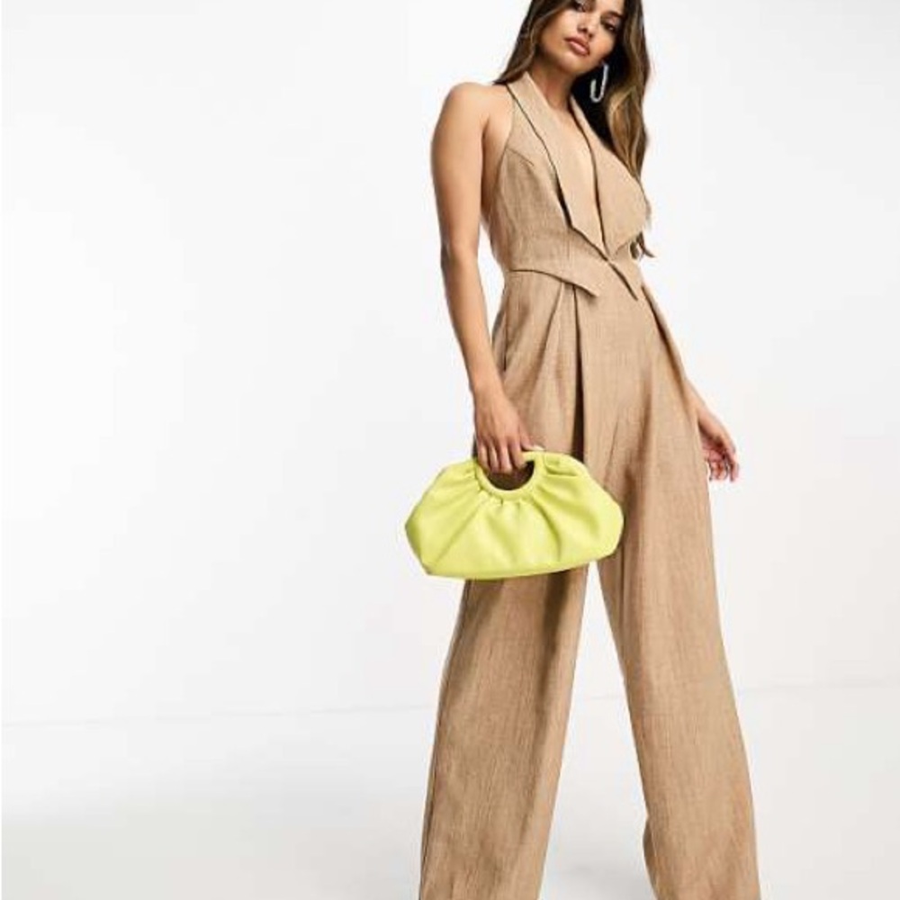 ASOS Tan Jumpsuit with Wide-Leg Pants and Belted Waist